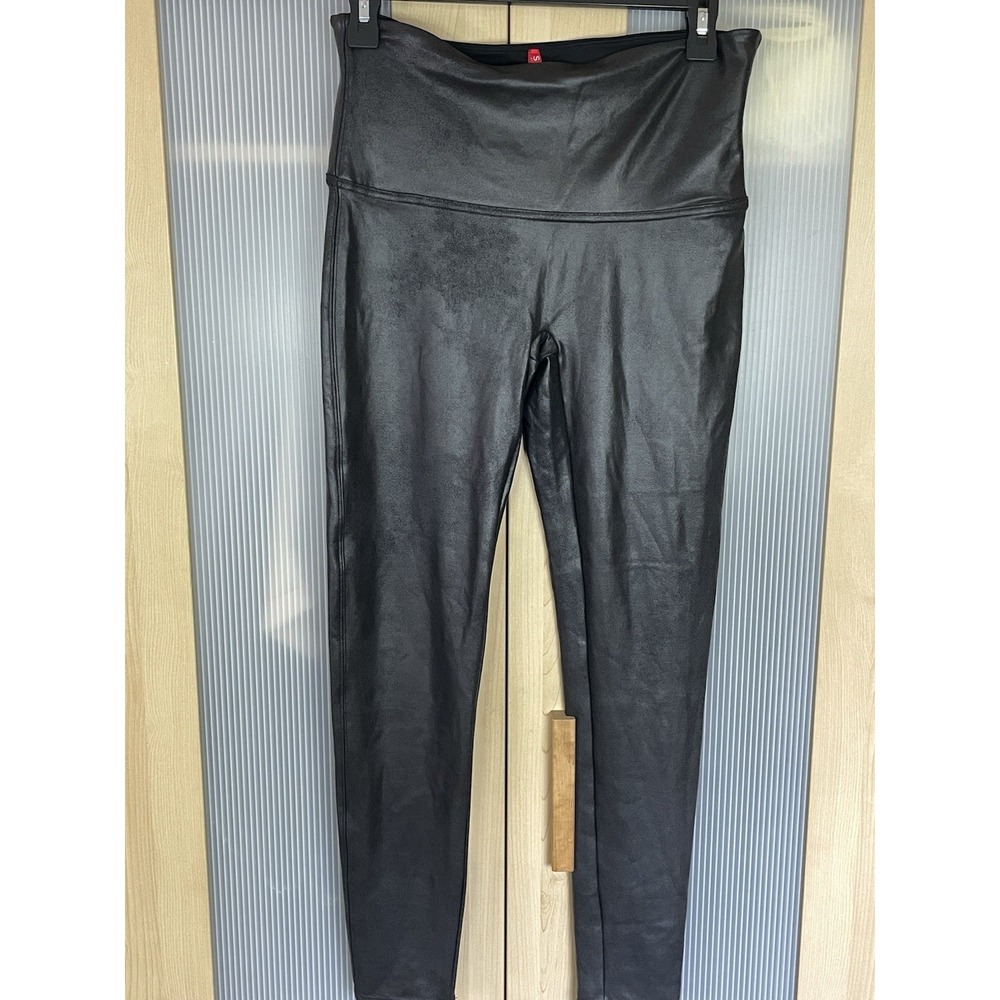 SPANX Faux Leather Skinny Leggings Pants, Black, Stretch Slim Fit, Women XL